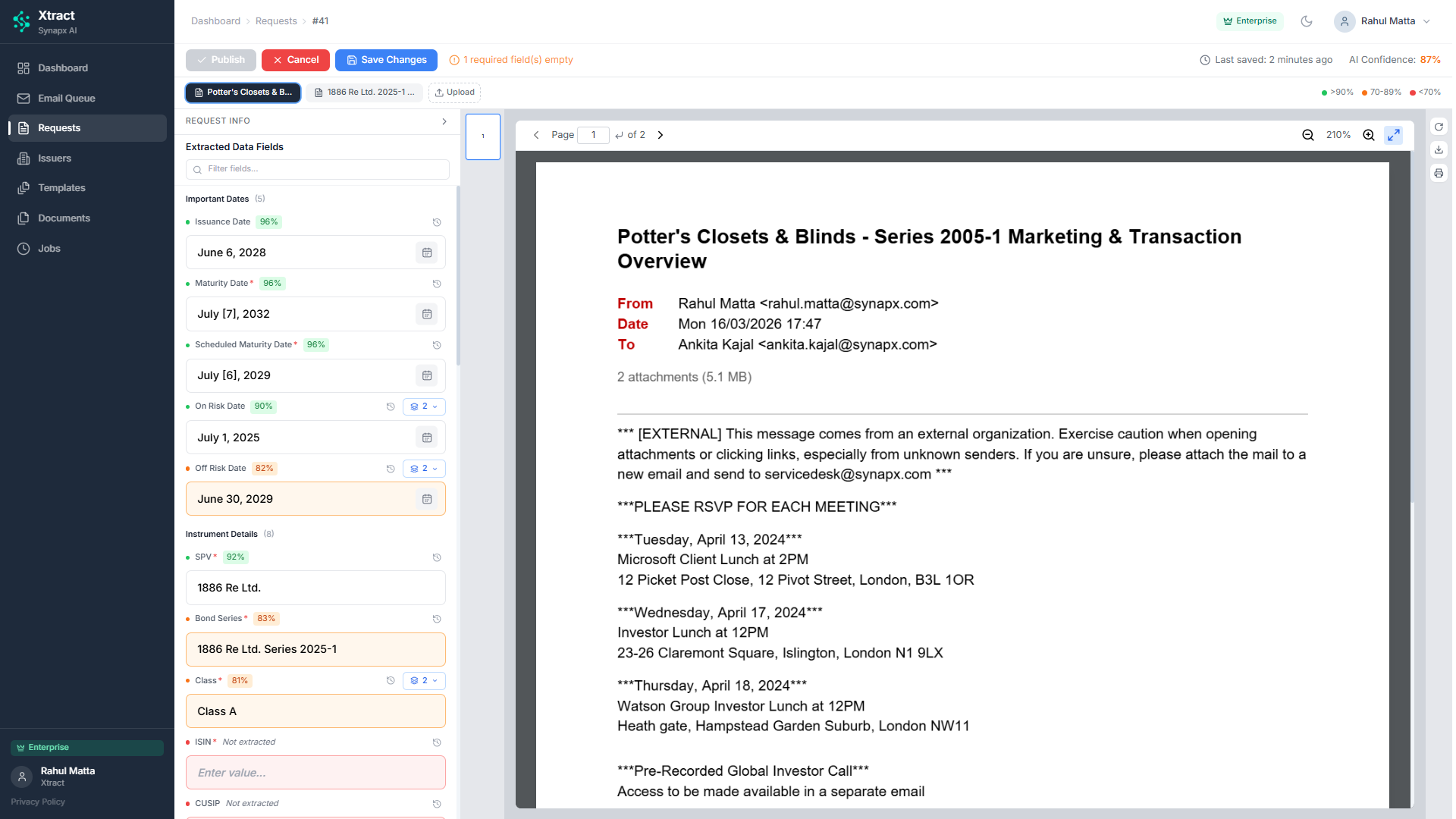 The consolidated PDF result after document extraction by Xtract